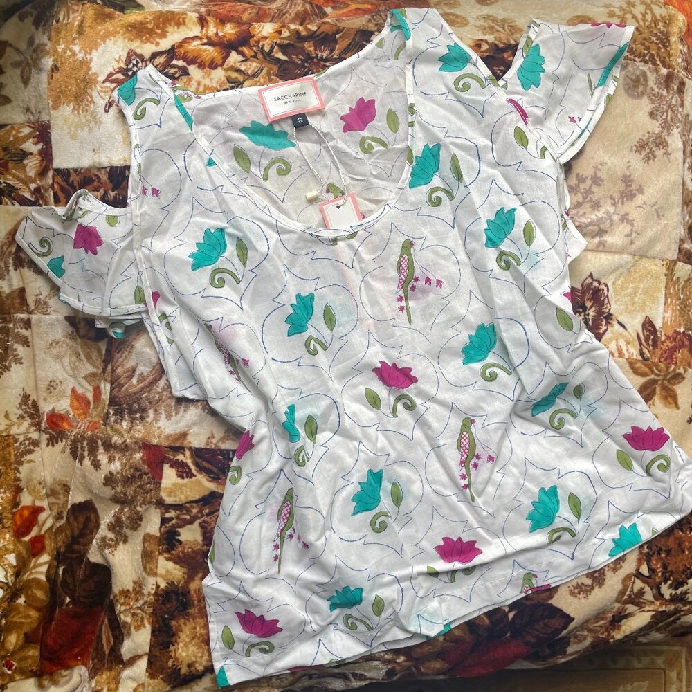 NWT floral bird print cotton tank top blouse